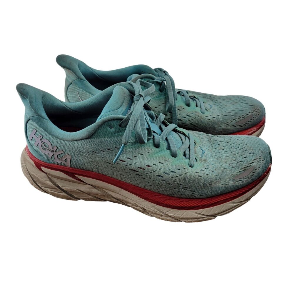 Hoka One‎ One Womens Clifton 8 Sneakers Light Blue Green SZ 9 B Running Athletic